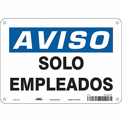 CONDOR 472V74 Safety Sign 7 in x 10 in Polyethylene