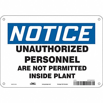 CONDOR 472V95 Safety Sign 7 in x 10 in Polyethylene