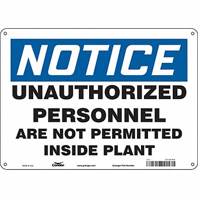 CONDOR 472V96 Safety Sign 10 in x 14 in Polyethylene