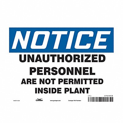 CONDOR 472V98 Safety Sign 7 in x 10 in Vinyl