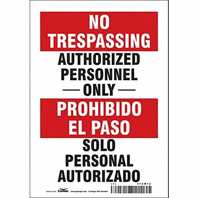 CONDOR 472W12 Safety Sign 10 inx7 in Vinyl