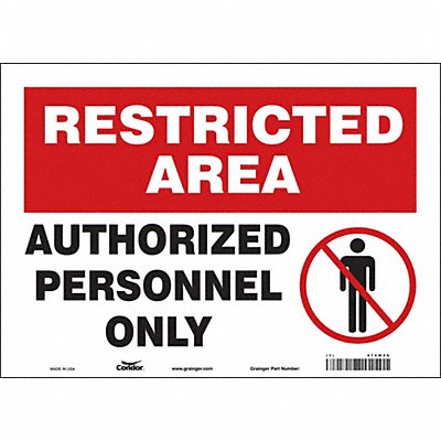 CONDOR 472W20 Safety Sign 10 inx14 in Vinyl
