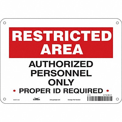 CONDOR 472W21 Safety Sign 7 in x 10 in Aluminum
