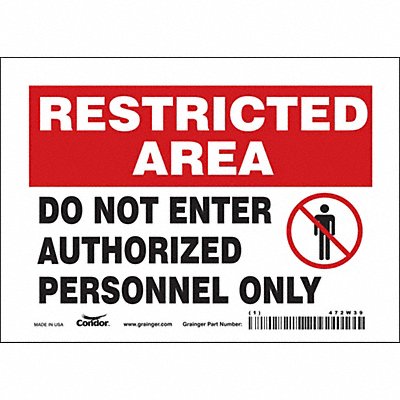 CONDOR 472W39 J7025 Safety Sign 5 inx7 in Vinyl