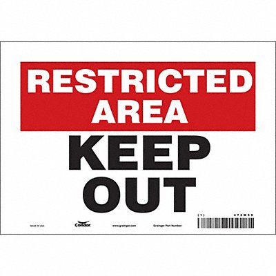 CONDOR 472W59 Safety Sign 7 in x 10 in Vinyl