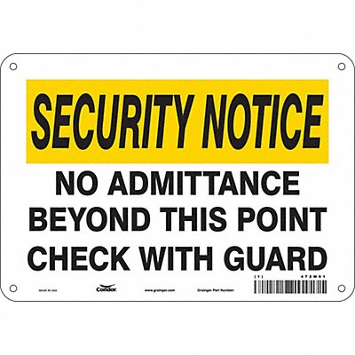CONDOR 472W61 Safety Sign 7 in x 10 in Aluminum