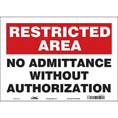CONDOR 472W75 Safety Sign 10 inx14 in Vinyl