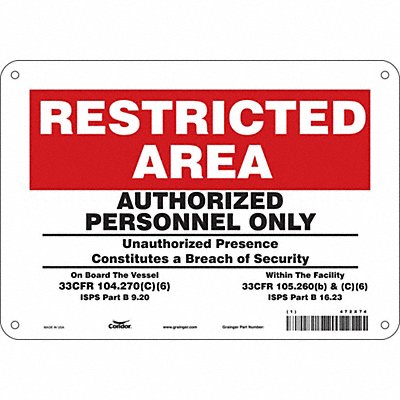 CONDOR 472X74 Safety Sign 7 in x 10 in Aluminum