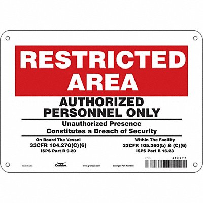CONDOR 472X77 Safety Sign 7 in x 10 in Polyethylene