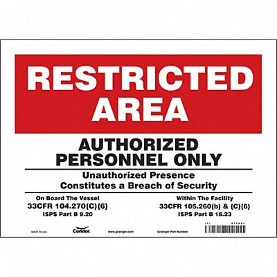 CONDOR 472X81 Safety Sign 10 in x 14 in Vinyl