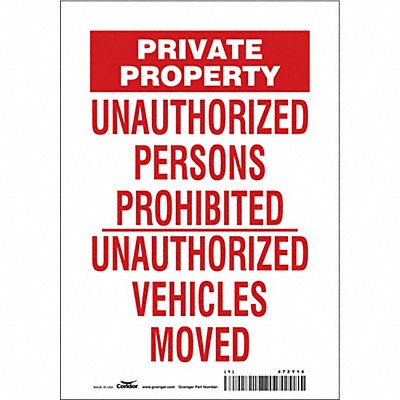 CONDOR 472Y14 Safety Sign 10 in x 7 in Vinyl