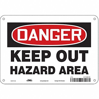 CONDOR 473D38 Safety Sign 7 in x 10 in Polyethylene