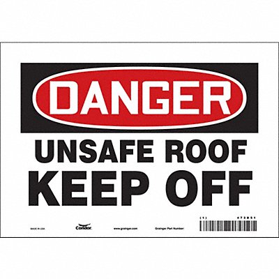 CONDOR 473D51 Safety Sign 7 in x 10 in Vinyl