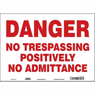 CONDOR 473G66 Safety Sign 10 in x 14 in Vinyl
