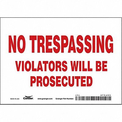 CONDOR 473J23 Safety Sign 5 in x 7 in Vinyl