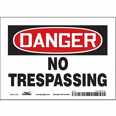 CONDOR 473K78 Safety Sign 5 in x 7 in Vinyl