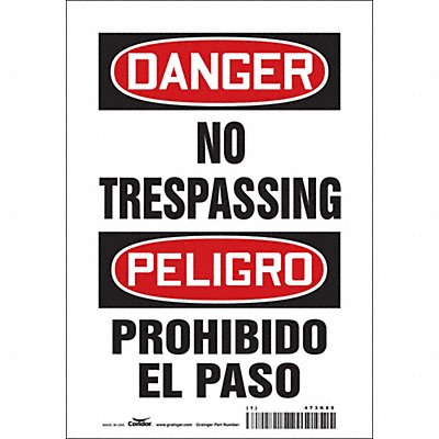 CONDOR 473K85 Safety Sign 10 inx7 in Vinyl