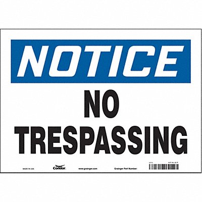CONDOR 473L27 Safety Sign 10 in x 14 in Vinyl