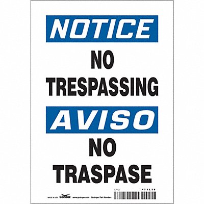 CONDOR 473L38 J7002 Safety Sign 10 inx7 in Vinyl