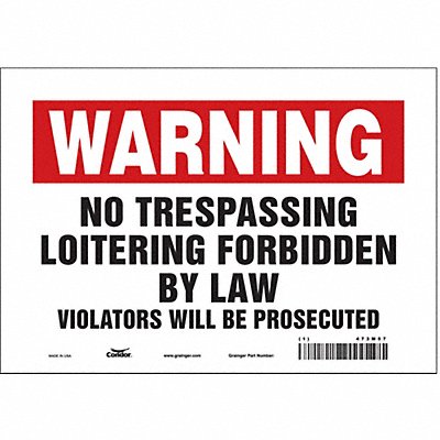 CONDOR 473M57 Safety Sign 7 in x 10 in Vinyl