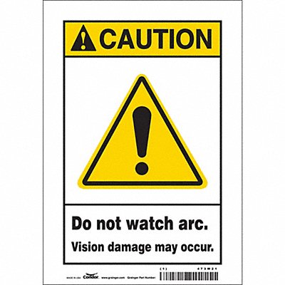 CONDOR 473W21 Safety Sign 10 inx7 in Vinyl