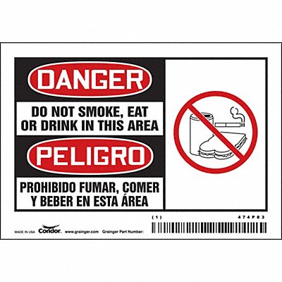 CONDOR 474P83 Safety Sign 3.5in x 5in Vinyl PK5