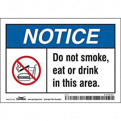 CONDOR 474U89 Safety Sign 3.5in x 5in Vinyl