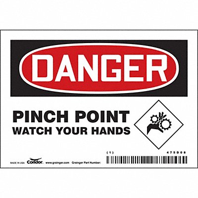 CONDOR 475D08 J6942 Safety Sign 3 1/2 inx5 in Vinyl