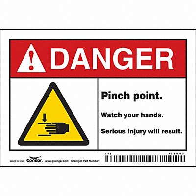 CONDOR 475D43 Safety Sign 3 1/2 inx5 in Vinyl