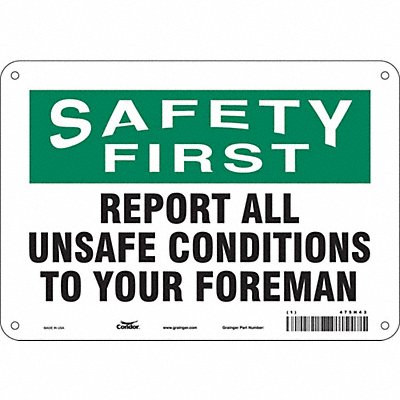 CONDOR 475H43 Safety Sign 7 in x 10 in Polyethylene
