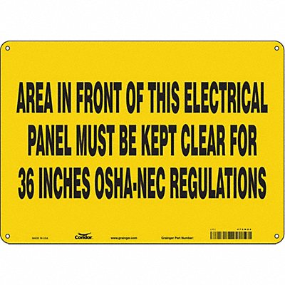 CONDOR 475M84 Safety Sign 10 in x 14 in Polyethylene