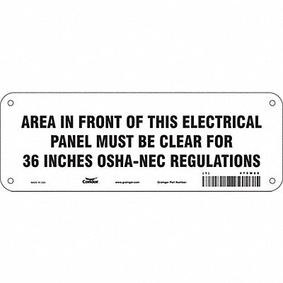 CONDOR 475M88 Safety Sign 3.5in x 10in Aluminum