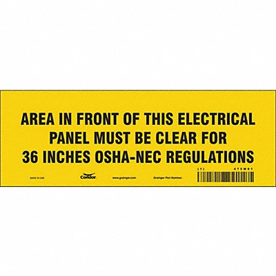 CONDOR 475M91 Safety Sign 3.5in x 10in Vinyl