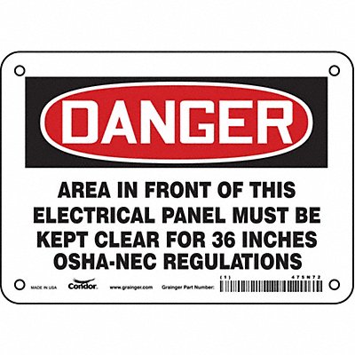 CONDOR 475N72 Safety Sign 5 inx7 in Vinyl
