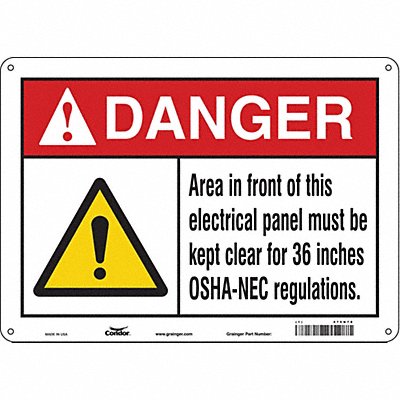 CONDOR 475N78 Safety Sign 10 in x 14 in Polyethylene