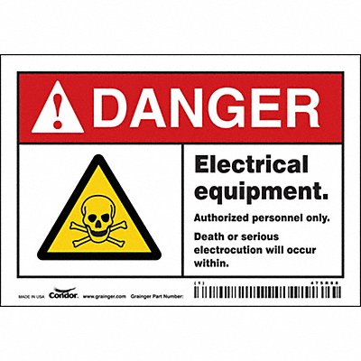 CONDOR 475R88 Safety Sign 3 1/2 inx5 in Vinyl