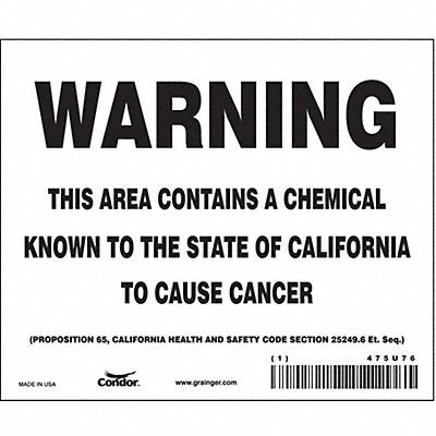 CONDOR 475U76 Safety Sign 6 Wx5 H 0.004 Thickness