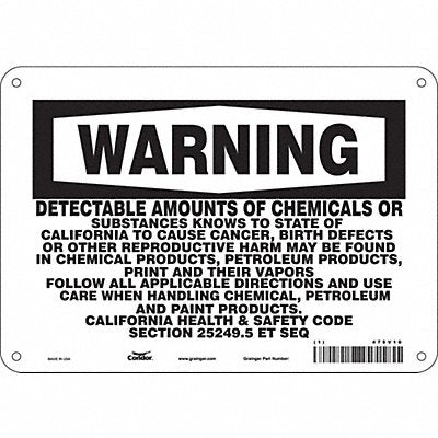 CONDOR 475V10 Safety Sign 10 Wx7 H 0.032 Thickness