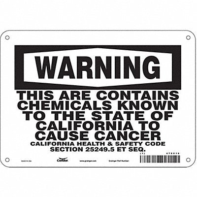 CONDOR 475V16 Safety Sign 10 Wx7 H 0.032 Thickness