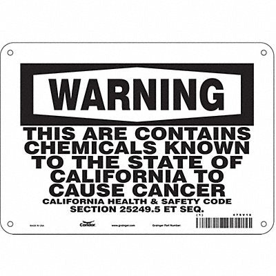 CONDOR 475V18 Safety Sign 10 Wx7 H 0.055 Thickness