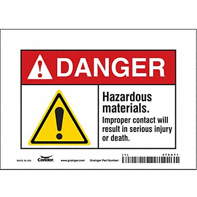 CONDOR 476A71 Safety Sign 5 in x 7 in Vinyl