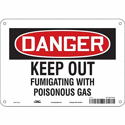 CONDOR 476C46 Safety Sign 7 in x 10 in Polyethylene