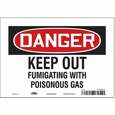CONDOR 476C50 Safety Sign 7 in x 10 in Vinyl