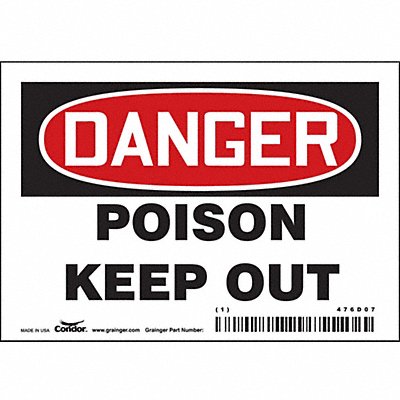 CONDOR 476D07 Safety Sign 3 1/2 inx5 in Vinyl