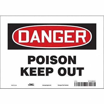 CONDOR 476D09 Safety Sign 7 in x 10 in Vinyl