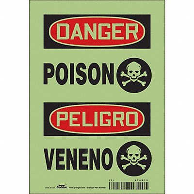 CONDOR 476D13 Safety Sign 10 in x 7 in Glow Vinyl