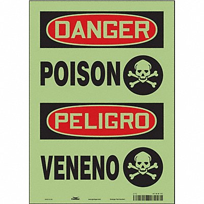 CONDOR 476D14 Safety Sign 14 in x 10 in Glow Vinyl