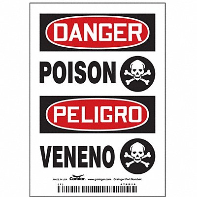 CONDOR 476D19 Safety Sign 5in x 3.5in Vinyl