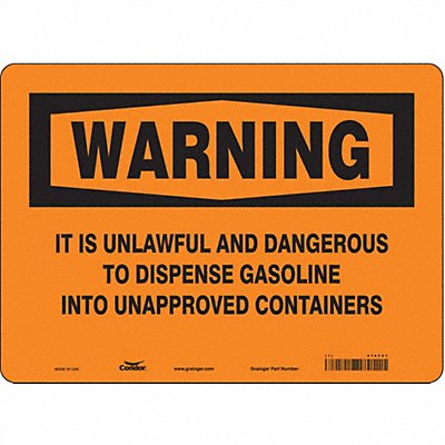 CONDOR 476F81 Safety Sign 10 in x 14 in Vinyl