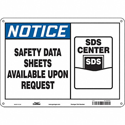 CONDOR 476G88 Safety Sign 10 in x 14 in Polyethylene